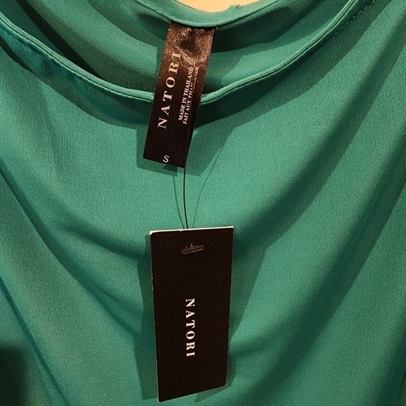 NWT Natori Blouse Mongolia Blue Oversized Gold Side Ties Size Small - Picture 2 of 13